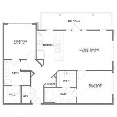 Rendering of the HHB2.2 floor plan with 2 bedroom[s] and 2 bathroom[s] at Hudson at Austin Ranch