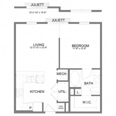 Rendering of the HHA2.1 floor plan with 1 bedroom[s] and 1 bathroom[s] at Hudson at Austin Ranch