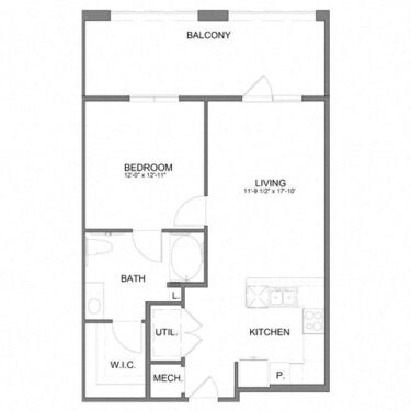 Rendering of the HHA5.2 floor plan with 1 bedroom[s] and 1 bathroom[s] at Hudson at Austin Ranch