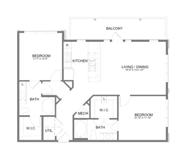 Rendering of the B2.1 floor plan with 2 bedroom[s] and 2 bathroom[s] at Hudson at Austin Ranch