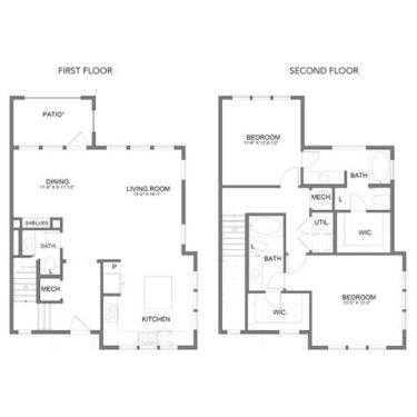 Rendering of the THB2 floor plan with 2 bedroom[s] and 2 bathroom[s] at Hudson at Austin Ranch