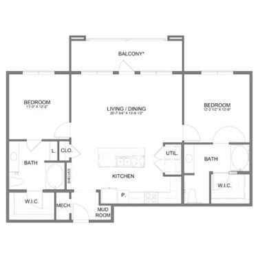 Rendering of the B4.2 ADA floor plan with 2 bedroom[s] and 2 bathroom[s] at Hudson at Austin Ranch
