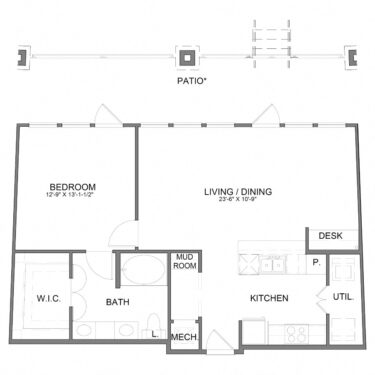 Rendering of the A8.1 floor plan with 1 bedroom[s] and 1 bathroom[s] at Hudson at Austin Ranch