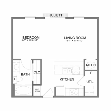 Rendering of the HHS1 floor plan with 1 bedroom[s] and 1 bathroom[s] at Hudson at Austin Ranch