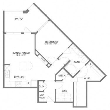 Rendering of the HHA9.3 floor plan with 1 bedroom[s] and 1 bathroom[s] at Hudson at Austin Ranch
