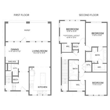 Rendering of the THC2.1 floor plan with 3 bedroom[s] and 2 bathroom[s] at Hudson at Austin Ranch