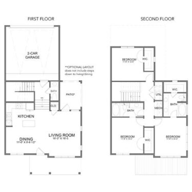 Rendering of the THC1GG floor plan with 3 bedroom[s] and 2 bathroom[s] at Hudson at Austin Ranch