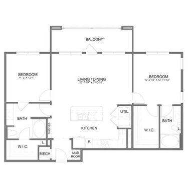 Rendering of the B4.1 floor plan with 2 bedroom[s] and 2 bathroom[s] at Hudson at Austin Ranch
