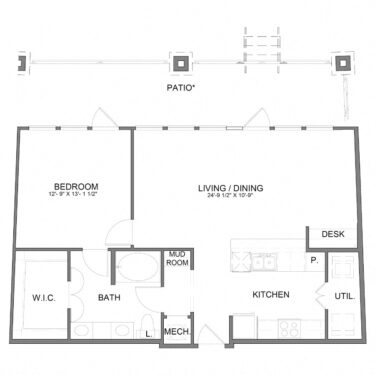 Rendering of the A8.2 floor plan with 1 bedroom[s] and 1 bathroom[s] at Hudson at Austin Ranch