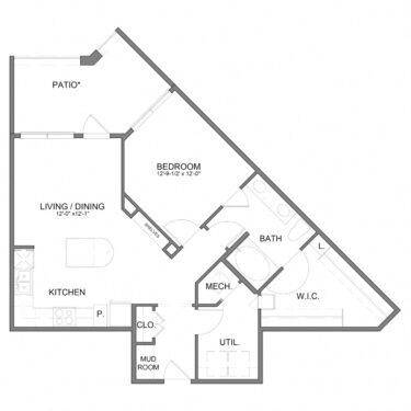Rendering of the HHA9.2 floor plan with 1 bedroom[s] and 1 bathroom[s] at Hudson at Austin Ranch