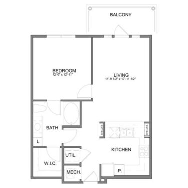 Rendering of the A5.1 floor plan with 1 bedroom[s] and 1 bathroom[s] at Hudson at Austin Ranch