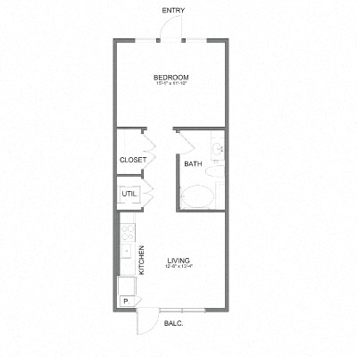 Rendering of the A11 floor plan with 1 bedroom[s] and 1 bathroom[s] at Hudson at Austin Ranch